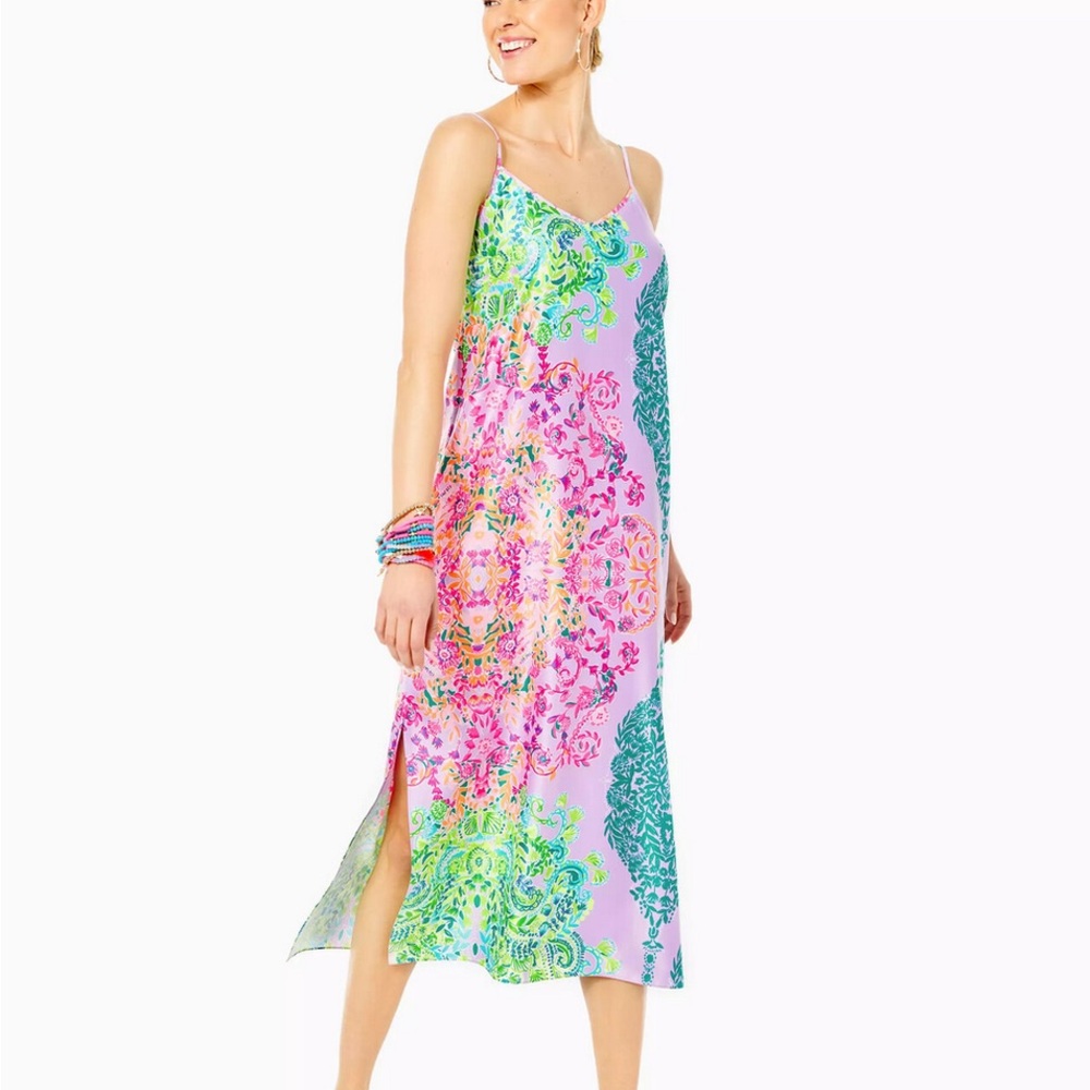 NWT Lilly Pulitzer Bellalyn Satin Midi Dress Size XS